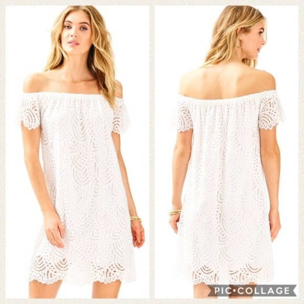 Lilly Pulitzer Jade Resort White Scalloped Lace Flutter Sleeve Mini Dress L